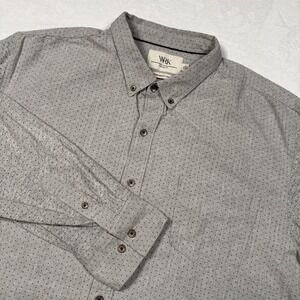 WRK The Reworked‎ Shirt Mens 2XL Gray Button Front Long Sleeve Micro Dot Casual